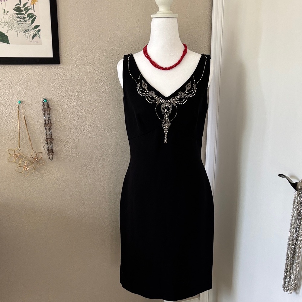 Clear out!!!  Sleek LBD Black Mini Dress with Silver Embellishments size 4